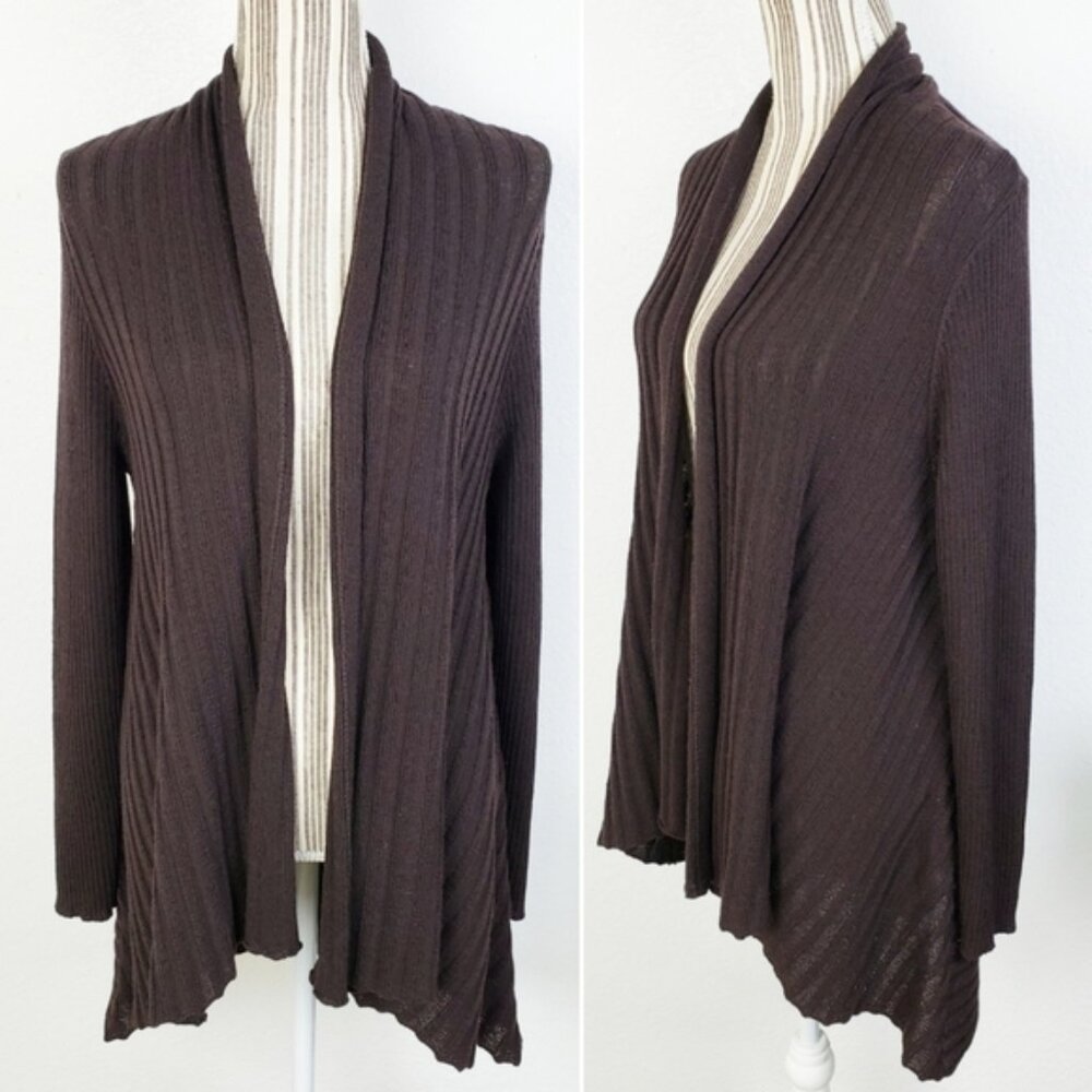 EILEEN FISHER 100% Wool Longline Cardigan Chocolate Brown Knit size M Oversized